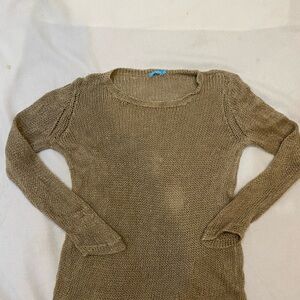 J McLaughlin Linen Cotton Lightweight Sweater S Taupe Open Weave Long Sleeve